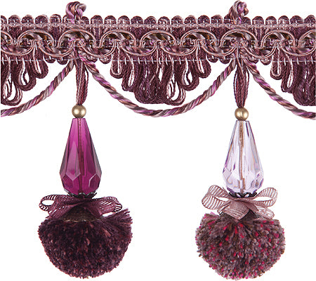 Jones Interlude Pom Pom Fringe Trimming, Aubergine