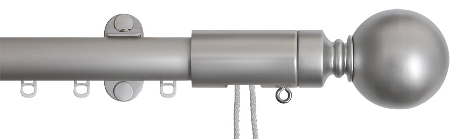Renaissance 28mm Distinction Corded Metal Curtain Pole Silver Sheen, Sphere