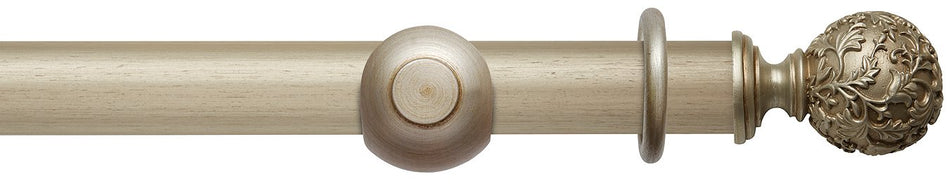 Modern Country 45mm, 55mm Pole, Satin Silver, Floral Ball