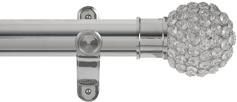 Renaissance Spectrum 50mm Eyelet Curtain Pole Polished Silver, Clear Crystal Beads