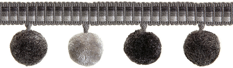 Hallis Highland Pom Pom Tassel Trimming Charcoal