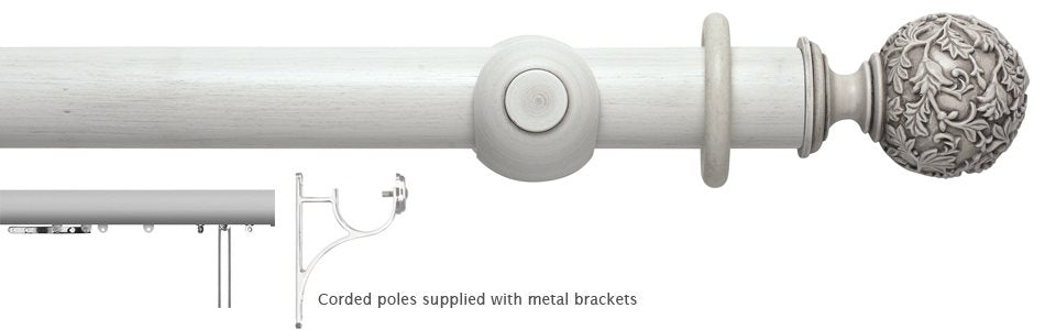 Modern Country 45mm, 55mm Corded Pole, Brushed Ivory, Floral Ball