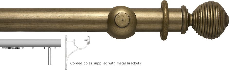 Modern Country 45mm, 55mm Corded Pole, Gold Black, Ribbed Ball