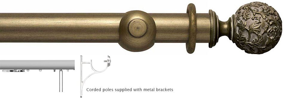 Modern Country 45mm, 55mm Corded Pole, Gold Black, Floral Ball