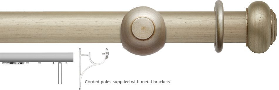 Modern Country 45mm, 55mm Corded Pole, Satin Silver, Button