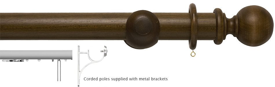 Modern Country 45mm, 55mm Corded Pole, Dark Oak, Ball