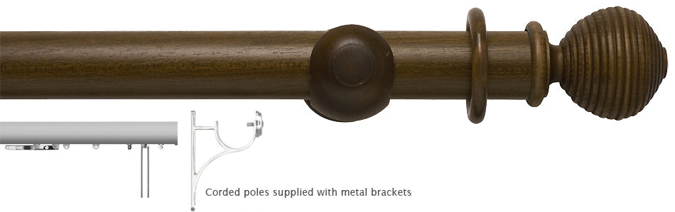 Modern Country 45mm, 55mm Corded Pole, Dark Oak, Ribbed Ball