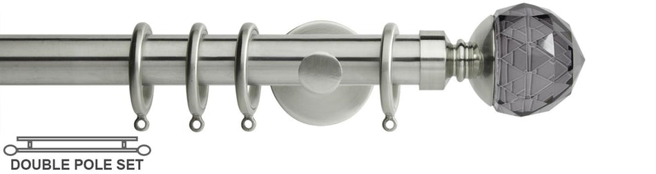 Neo Premium 19/28mm Double Pole Stainless Steel Smoke Grey Faceted Ball