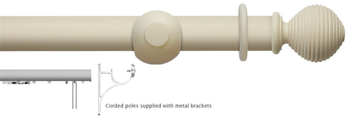 Modern Country 45mm, 55mm Corded Pole, Pearl, Ribbed Ball