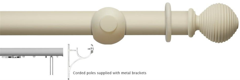 Modern Country 45mm, 55mm Corded Pole, Pearl, Ribbed Ball
