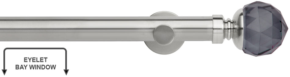 Neo Premium 35mm Eyelet Bay Window Pole Stainless Steel Grey Faceted Ball