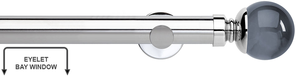 Neo Premium 35mm Eyelet Bay Window Pole Chrome Grey Glass Ball