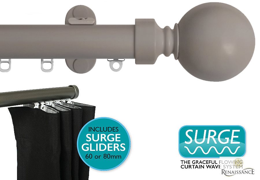 Renaissance 28mm Distinction Surge Metal Curtain Pole Light Grey, Sphere