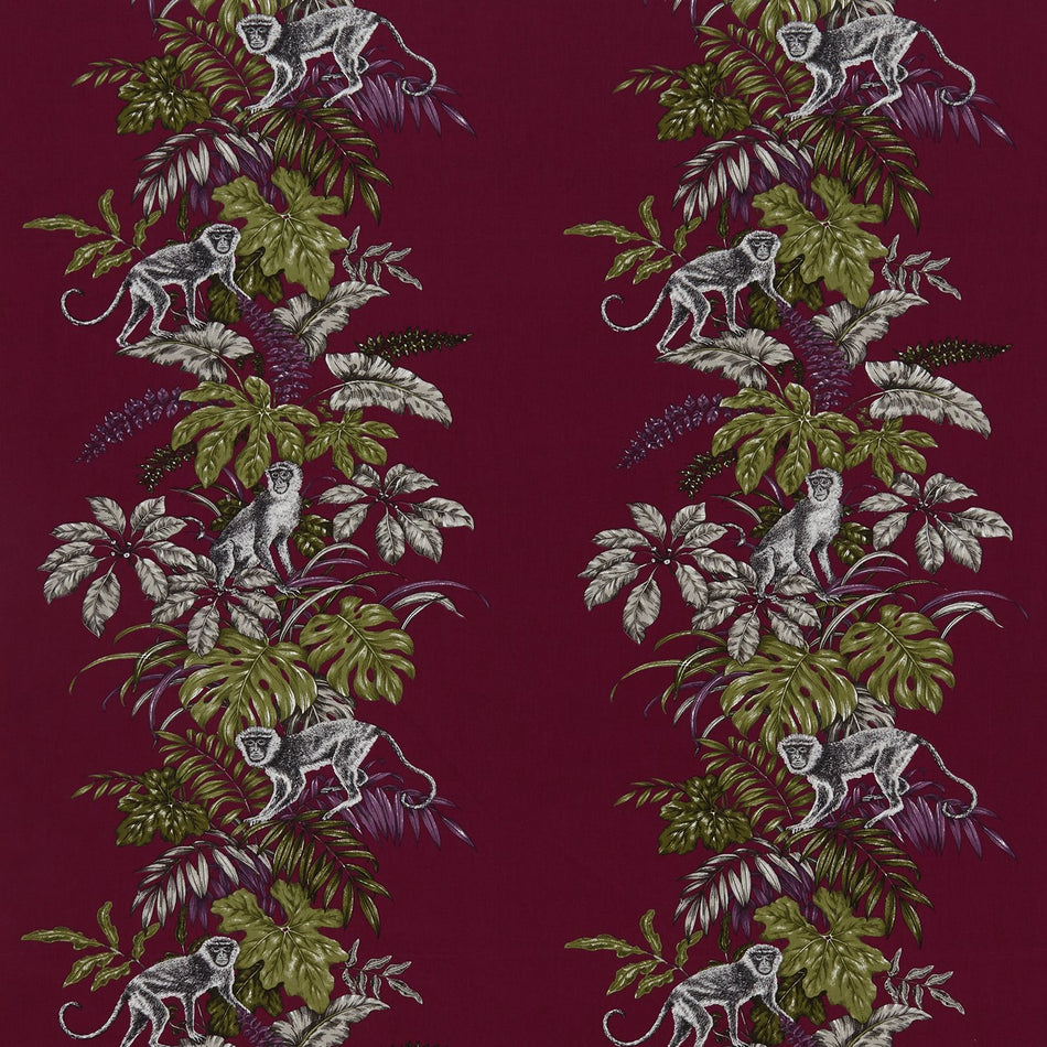 Iliv Rainforest Monkeying Around Cranberry Fabric