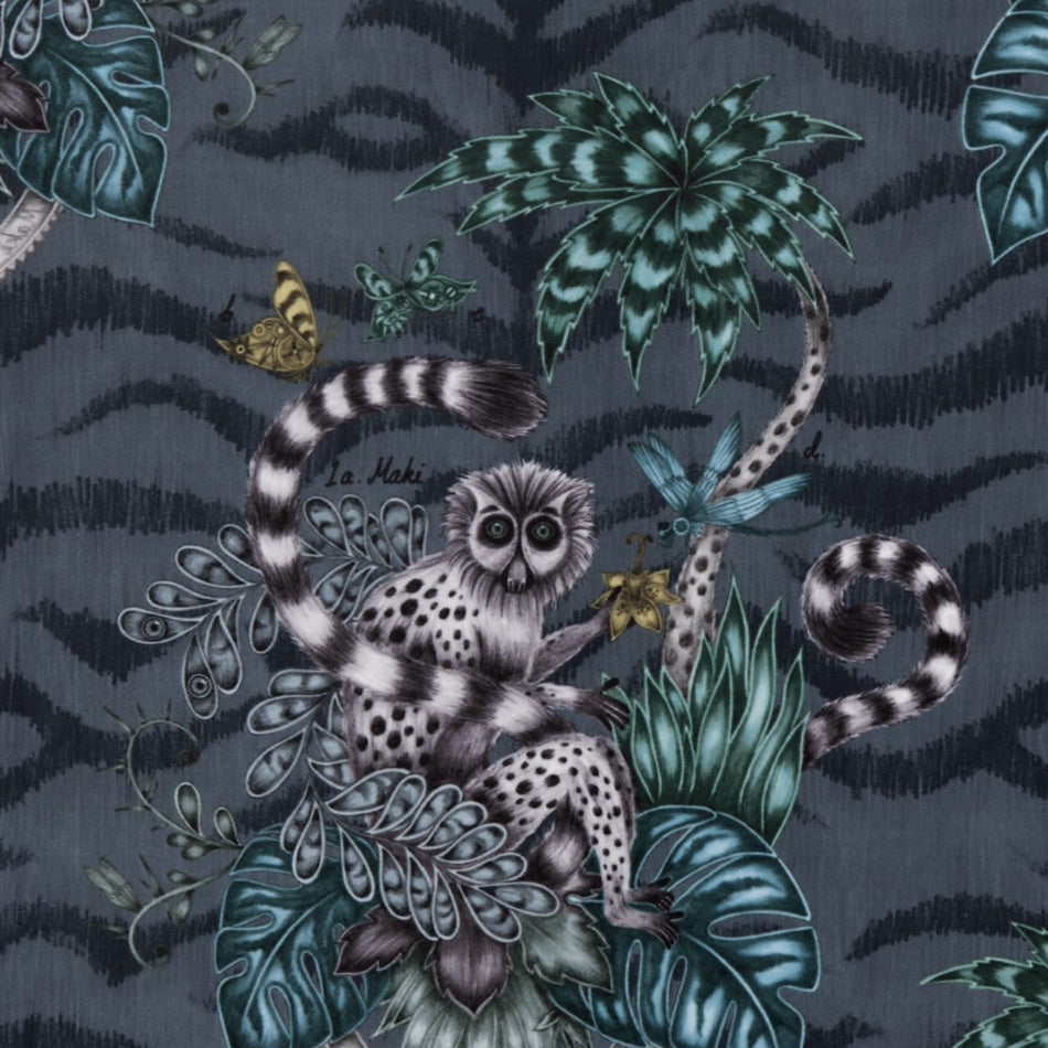 Clarke & Clarke Animalia Lemur Navy Velvet Fabric