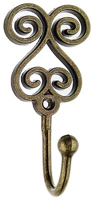 Swish Decorative Curtain Tieback Hook, Swirl, Antique Brass