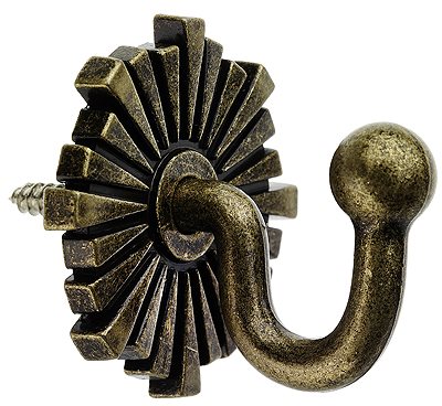 Swish Decorative Curtain Tieback Hook, Art Deco, Antique Brass
