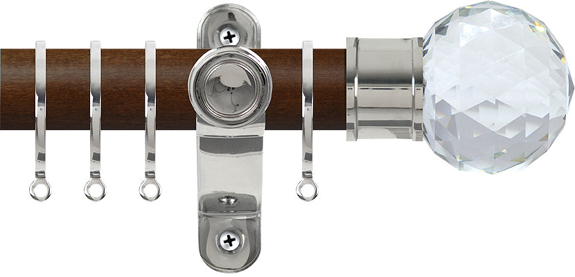 Renaissance Accents 50mm Dark Oak Lux Pole, Polished Silver, Cut Crystal