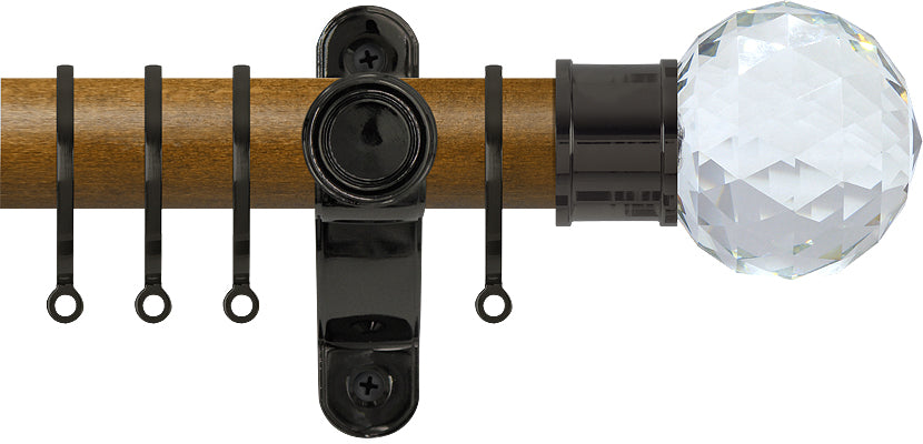 Renaissance Accents 50mm Mid Oak Lux Pole, Black Nickel, Cut Crystal