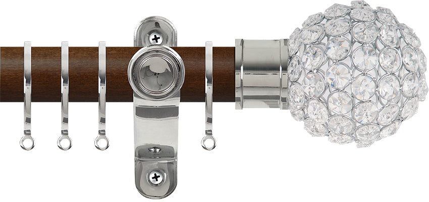 Renaissance Accents 50mm Dark Oak Lux Pole, Polished Silver, Crystal Bead