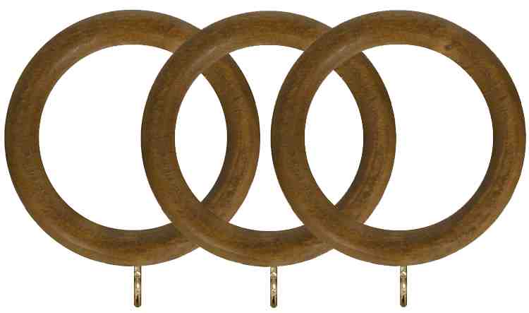 Renaissance Natur Shades 50mm Wood Curtain Pole Rings, Mid Oak
