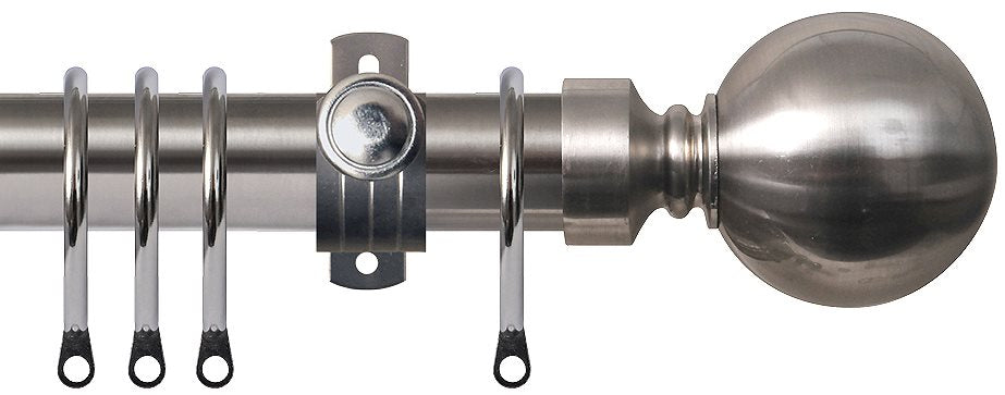 Renaissance 35mm Metal Curtain Pole, Adjustable, Brushed Nickel, Plain Ball