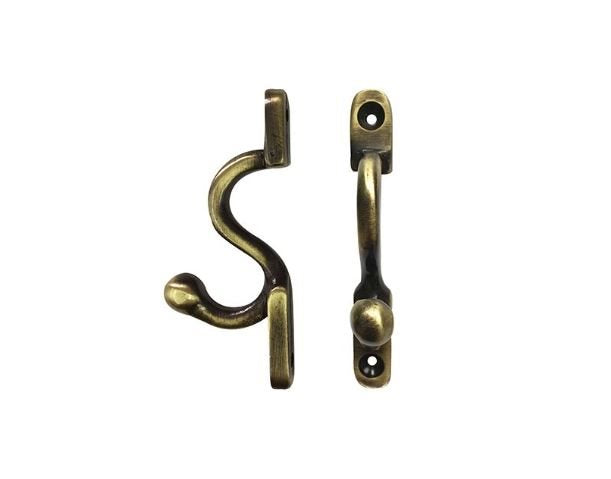 Jones Security Tieback Hook, Antique Brass