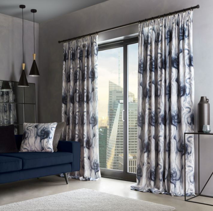 Clarke & Clarke Tessuto Pencil Pleat Curtains Smoke/Midnight