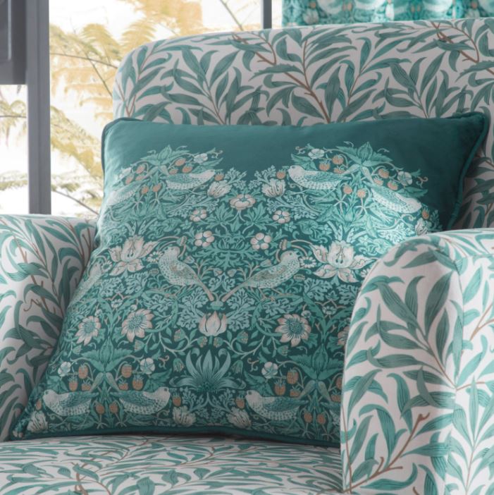 William Morris by Clarke & Clarke Strawberry Thief Cushion Teal
