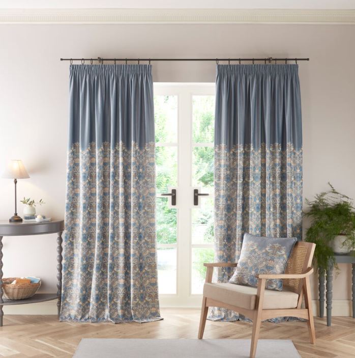 William Morris by Clarke & Clarke Strawberry Thief Curtains Slate/Blush