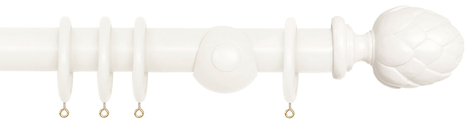 Laura Ashley 40mm Bespoke Handcrafted Wood Curtain Pole Cotton White Artichoke