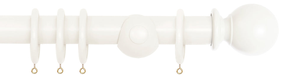 Laura Ashley 40mm Bespoke Handcrafted Wood Curtain Pole Cotton White Ball