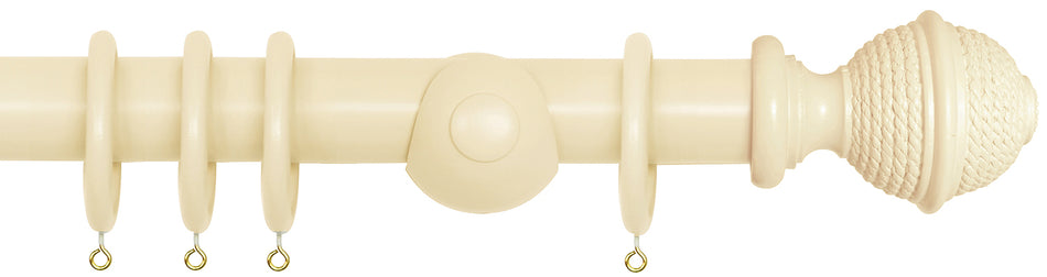 Laura Ashley 40mm Bespoke Handcrafted Wood Curtain Pole Creamware Woven Rope