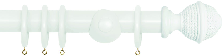 Laura Ashley 40mm Bespoke Handcrafted Wood Curtain Pole Duck Egg White Woven Rope