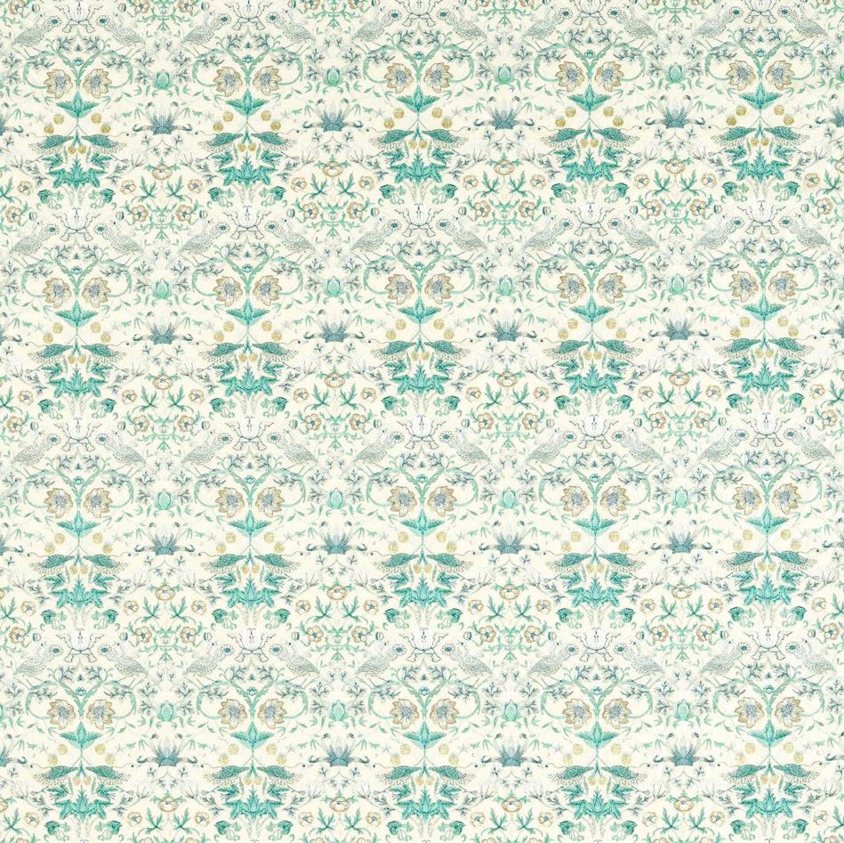 Clarke & Clarke William Morris Weaves Strawberry Thief Embroidery Teal Fabric