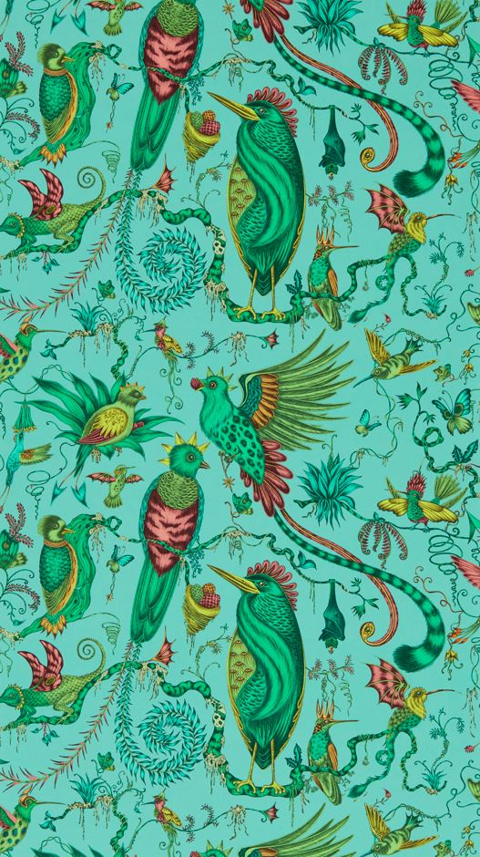 Emma J Shipley Mythica Quetzal Aqua Wallpaper