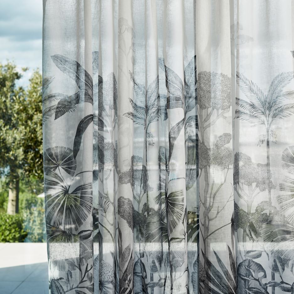 Harlequin Sheers 1 Floreana Black Earth/Tranquility Fabric