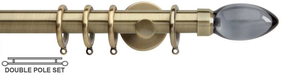Neo Premium 19/28mm Double Pole Spun Brass Smoke Grey Teardrop