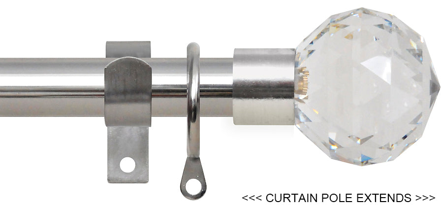 Renaissance 19/16mm Extensis Extendable Curtain Pole Brush Nickel,Crystal Cut Diamond
