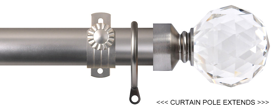 Renaissance 28/25mm Extensis Extendable Curtain Pole Brush Nickel,Crystal Cut Diamond