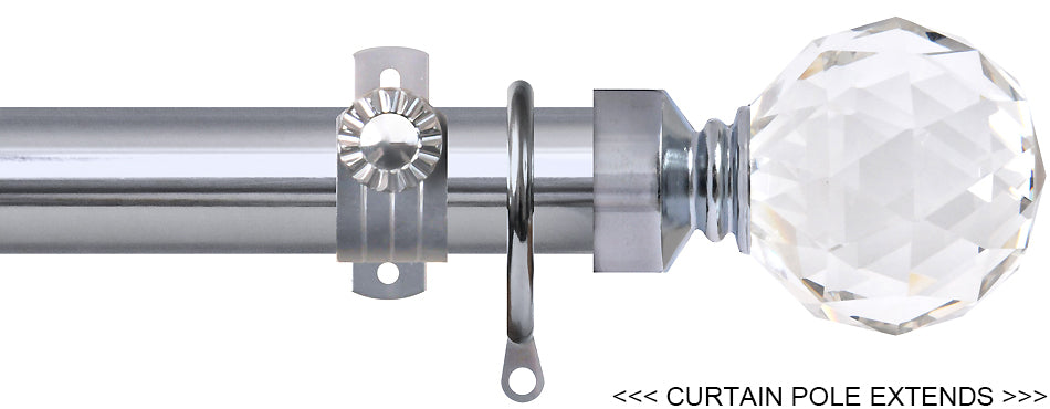 Renaissance 28/25mm Extensis Extendable Curtain Pole Chrome, Crystal Cut Diamond