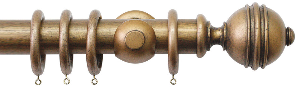 Jones Florentine 48mm Pole, Cup, Antique Gold, Ribbed Ball