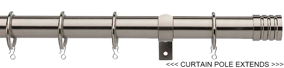 Universal 16/19mm Metal Extendable Curtain Pole, Satin Steel, Barrel