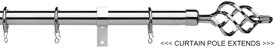Universal 16/19mm Metal Extendable Curtain Pole, Chrome, Cage