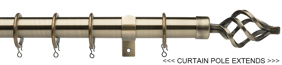 Universal 25/28mm Metal Extendable Curtain Pole, Antique Brass, Cage