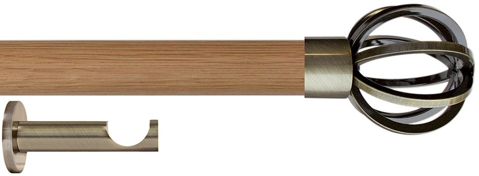 Jones Lunar 28mm Eyelet Pole Oak & Burnished Brass, Cage